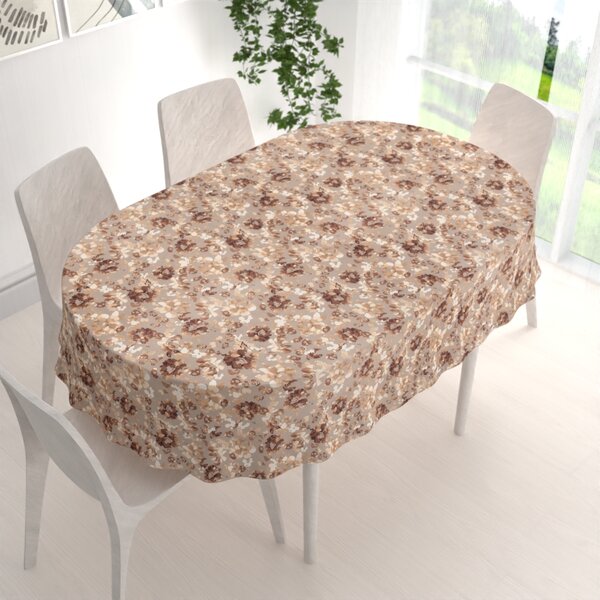 Biante Sametový oválný ubrus Tamara TMR-042 Hnědé květy na šedobéžovém 50x100 cm