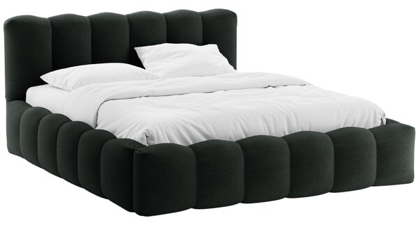 Micadoni Černá bouclé dvoulůžková postel Lupine 180 x 200 cm s úložným prostorem