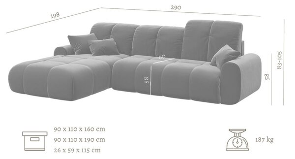 Devichy Béžová sametová rohová pohovka Tous 290 cm, pravá