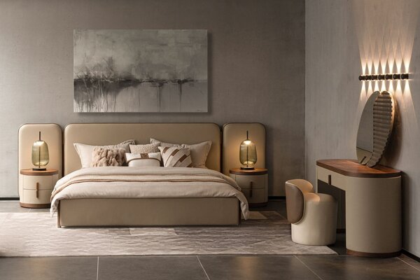 -25 % Dny MOMENTI– Angel Cerdá Béžová koženková dvoulůžková postel No. 7218, 180 x 200 cm