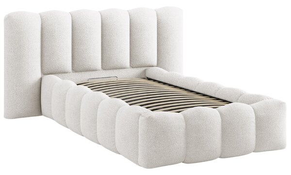 Micadoni Bílá bouclé postel Lupine 90 x 200 cm s úložným prostorem