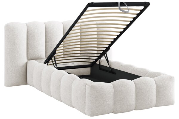 Micadoni Bílá bouclé postel Lupine 90 x 200 cm s úložným prostorem