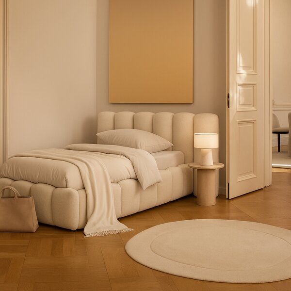 Micadoni Bílá bouclé postel Lupine 90 x 200 cm s úložným prostorem
