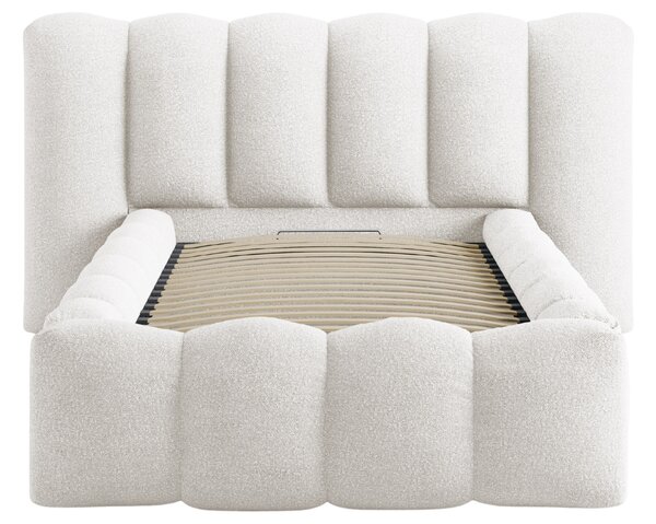 Micadoni Bílá bouclé postel Lupine 90 x 200 cm s úložným prostorem