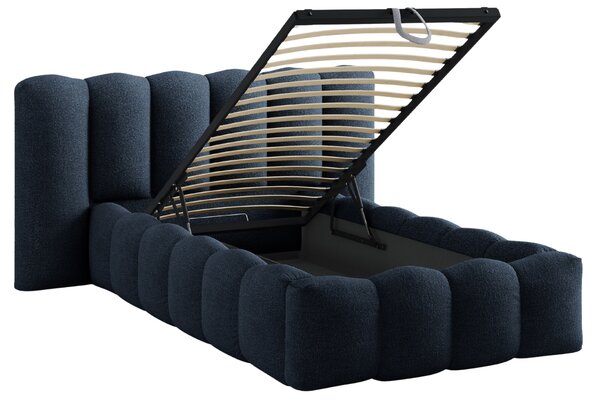 Micadoni Tmavě modrá bouclé postel Lupine 90 x 200 cm s úložným prostorem