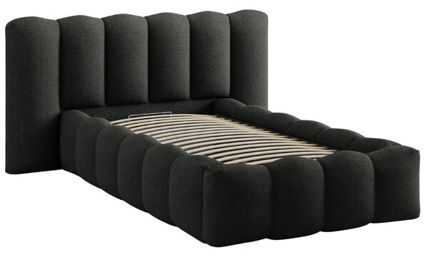 Micadoni Černá bouclé postel Lupine 90 x 200 cm s úložným prostorem