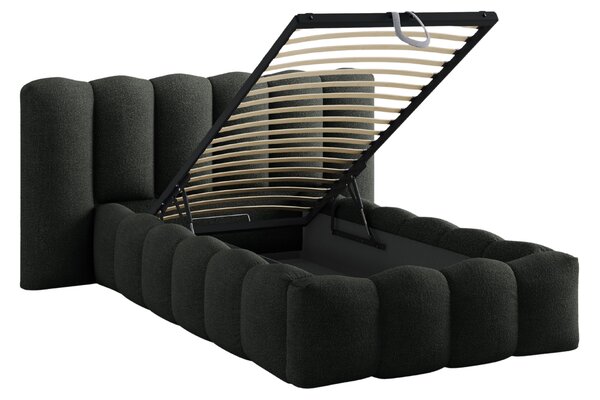 Micadoni Černá bouclé postel Lupine 90 x 200 cm s úložným prostorem
