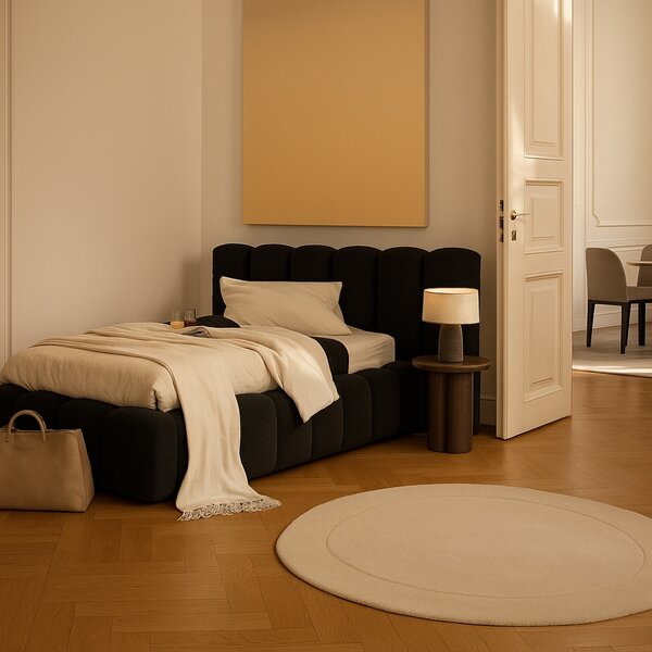 Micadoni Černá bouclé postel Lupine 90 x 200 cm s úložným prostorem