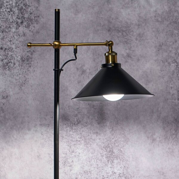 Globo Stojací lampa Lenius s pohyblivým stínidlem, Černá, Obývací pokoj / jídelna, kov, Industriální design