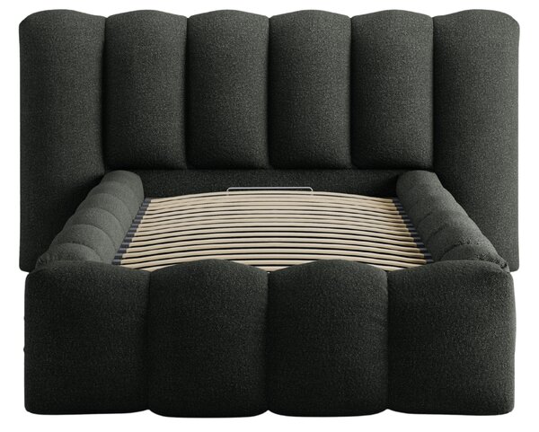 Micadoni Černá bouclé postel Lupine 90 x 200 cm s úložným prostorem