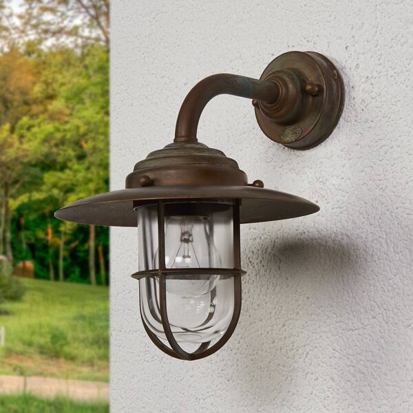 Moretti Luce Venkovní nástěnné svítidlo Antique mříž, sklo čiré, stmívatelný, Měď, Mosaz, Venkovský / rustikální