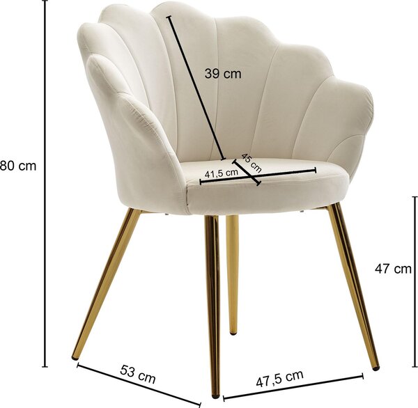 FineBuy Jídelní židle Tulpe, bílá sametová čalouněná, kuchyňská židle se zlatými nohami, židle s hlubokým sedákem, skandinávský design, čalouněná židle s látkovým potahem