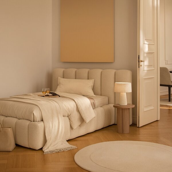 Micadoni Světle béžová postel Lupine 90 x 200 cm s úložným prostorem