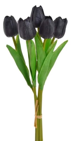 Umělé pěnové tulipány černé- 32 cm, svazek 5 ks