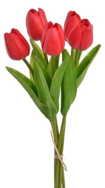 Umělé pěnové tulipány červené- 32 cm, svazek 5 ks