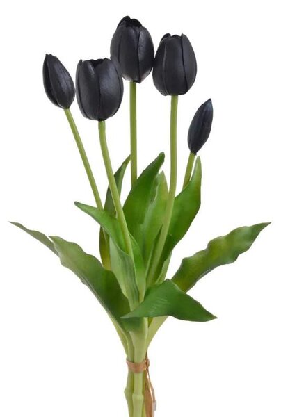 Umělé tulipány gumové (latexové) černé, 39 cm- svazek 5 ks