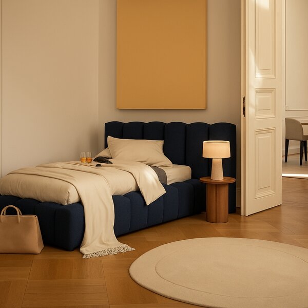 Micadoni Tmavě modrá postel Lupine 90 x 200 cm s úložným prostorem