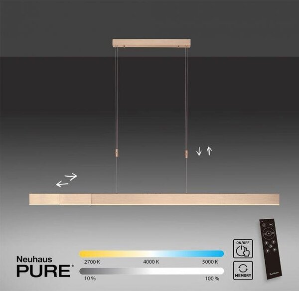 Paul Neuhaus Závěsné LED svítidlo PURE-MOTO, 3x13W, d. 120 cm, 2700-5000K, nastavitelné Barva: Zlatá