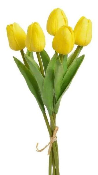 Umělé pěnové tulipány žluté- 32 cm, svazek 5 ks