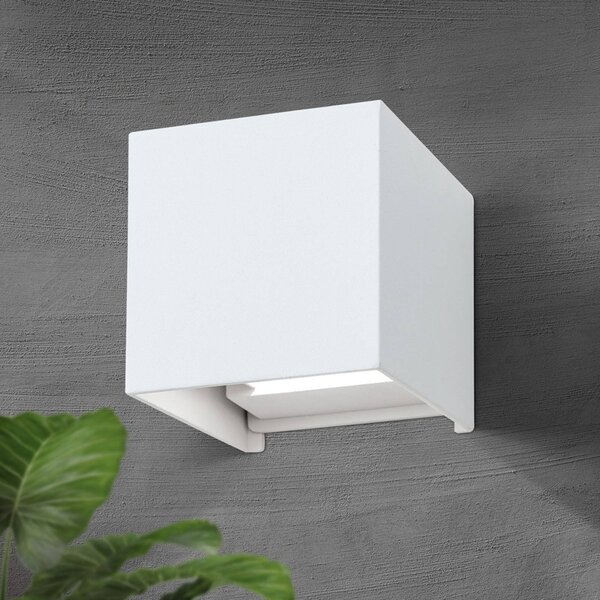 ORION LED venkovní nástěnné svítidlo Cube, bílé, kov, 10 cm, nahoru/dolů, Bílá / opál, Hliník, Moderní, Nástěnné svítidlo / světlem dolů