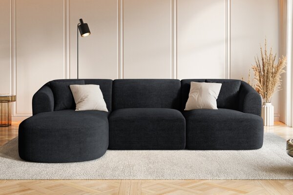 -25 % Dny MOMENTI– Cosmopolitan Design Černá manšestrová rohová pohovka Campi 256 cm, levá