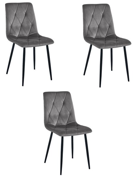 Set tří jídelních židlí LIBRA sametové tmavě šedé / černé nohy (3 ks)