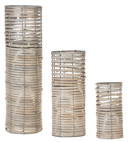 Sada 3 svícnů ROVARE Topolové dřevo 60/39/25 cm Šedá