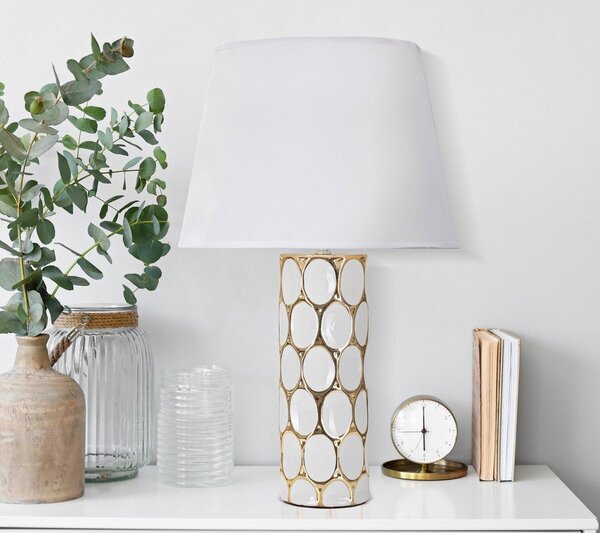 Bílá/ve zlaté barvě keramická stolní lampa s textilním stínidlem (výška 56 cm) Glam Carv – Mauro Ferretti