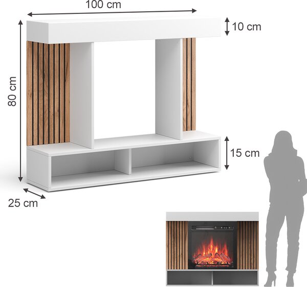 Elektrický krb Vicco Lynea Bílá 100 cm s realistickým efektem plamene a 1800W topným tělesem, Model 51887