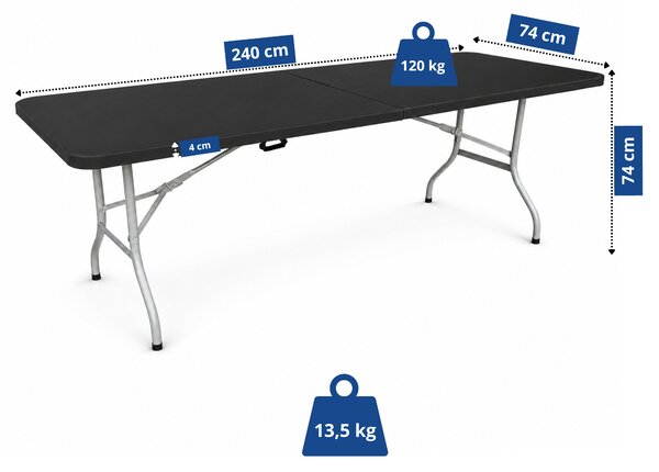 Aga Zahradní skládací stůl 240x74x74 cm Černý