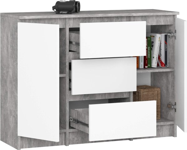 Akord Komoda 2 dveře 3 zásuvky beton/bílá 101x35x76 cm