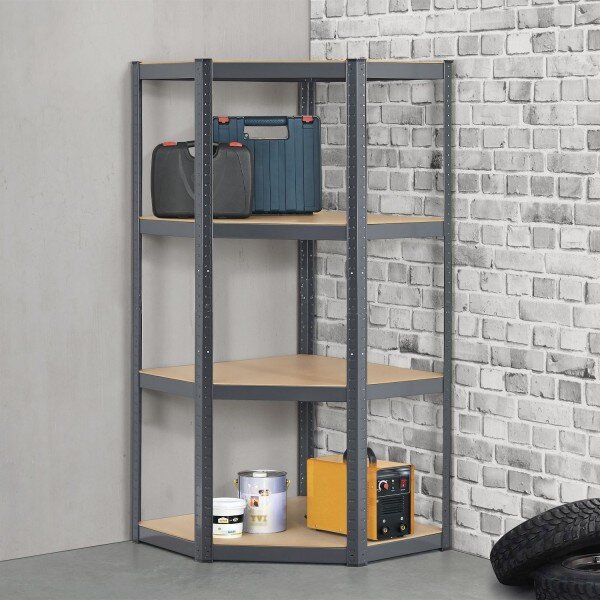 Juskys Rohový regál - 160x75x40-75 cm - šedý