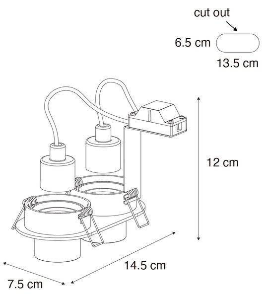 Sada 6 zapuštěných bodových svítidel černá GU10 35mm naklápěcí 2-světlo - Installa
