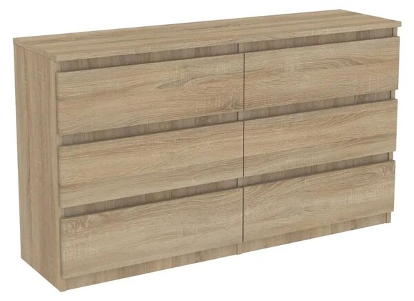 Komoda z dubu Sonoma s zásuvkami, šířka 120 cm, 6 zásuvek, vhodná do ložnice i obývacího pokoje. VÝROBCE: