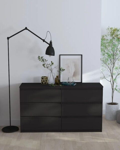 Černá komoda se zásuvkami, 120 cm, 6 zásuvek, vhodná do ložnice i obývacího pokoje – VÝROBCE