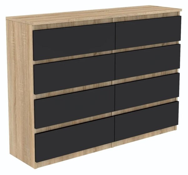 Komoda z dubu Sonoma s zásuvkami, šířka 120 cm, 8 zásuvek, čelní plochy v černé barvě. VÝROBCE