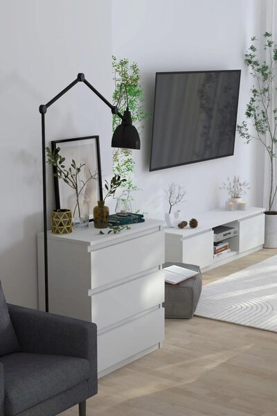 Bílá komoda do obývacího pokoje se zásuvkami, výška 70 cm, 3 zásuvky. VÝROBCE