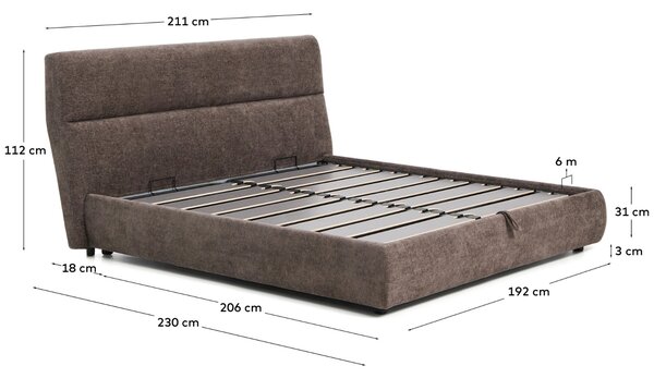Kave Home Hnědá dvoulůžková postel Dafra 180 x 200 cm s úložným prostorem