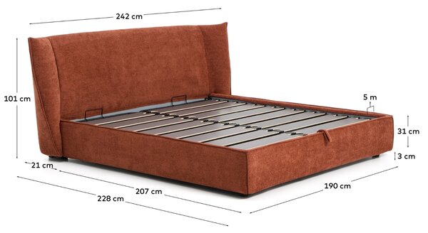 Kave Home Terakotová dvoulůžková postel Arvian 180 x 200 cm s úložným prostorem