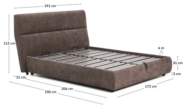 Kave Home Hnědá dvoulůžková postel Dafra 160 x 200 cm s úložným prostorem