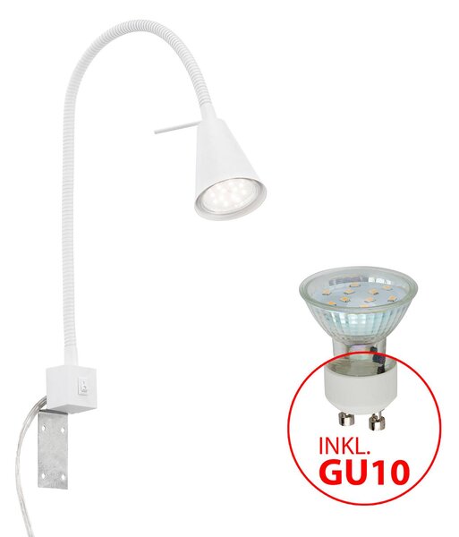Briloner LED nástěnné světlo Tuso, bílé, montáž na postel, kov, Bílá / opál, Ložnice, kov, Moderní