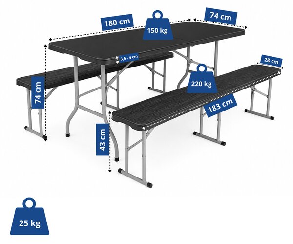 Aga Plastový skládací pivní set Černý