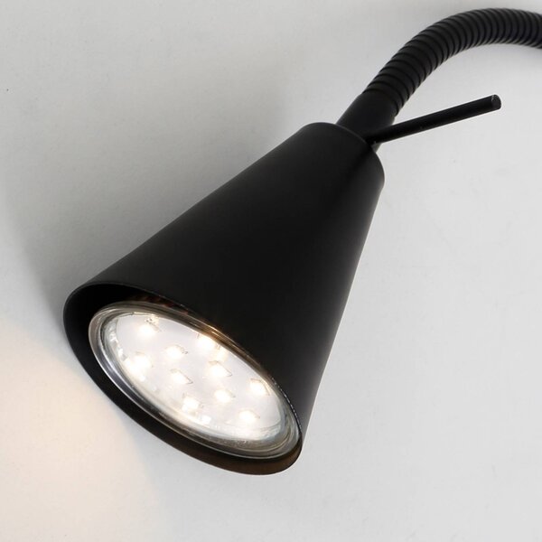 Briloner LED nástěnné světlo Tusa, černé, kov, 45 cm, flexibilní rameno, Černá, Ložnice, kov, Moderní