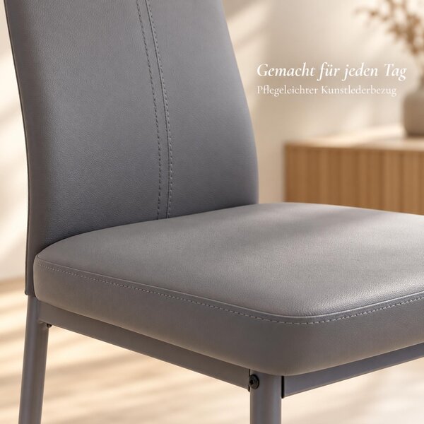 Albatros Jídelní židle SALERNO sada 4 kusů, šedá - elegantní italský design, čalouněný potah židle z umělé kůže, moderní a stylové k jídelnímu stolu - židle do kuchyně, židle do jídelny s vysokou nosností