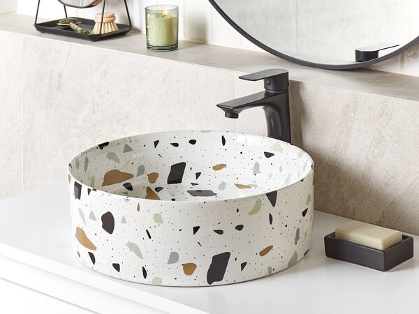 Umyvadlo na desku NULES Bílé terrazzo ⌀ 40 cm Keramika
