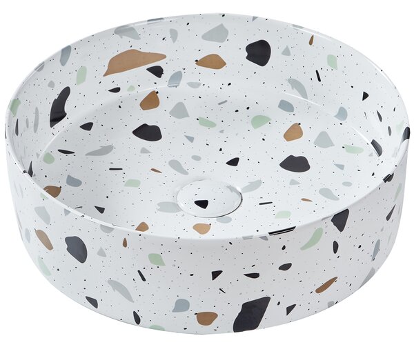 Umyvadlo na desku NULES Bílé terrazzo ⌀ 40 cm Keramika