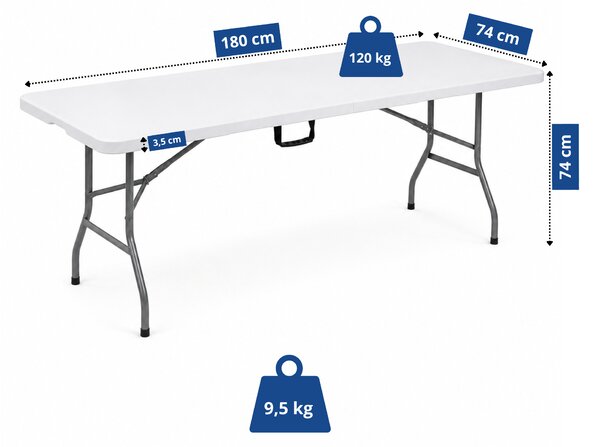 Aga Zahradní skládací stůl 180x74x74 cm Bílý