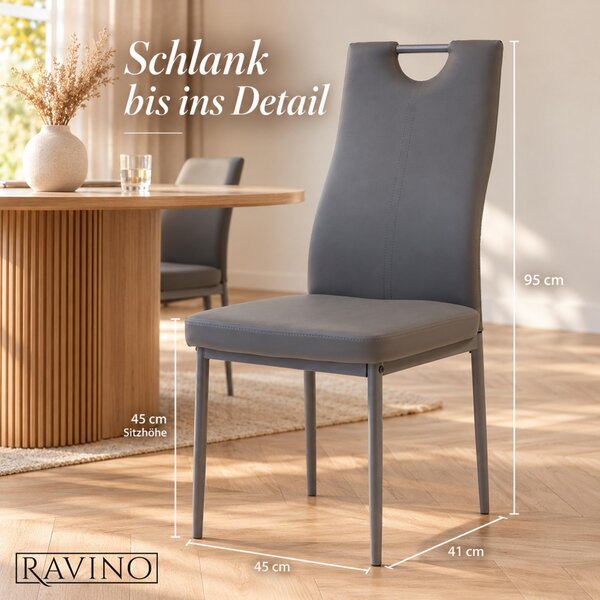 Albatros Jídelní židle SALERNO sada 4 kusů, šedá - elegantní italský design, čalouněný potah židle z umělé kůže, moderní a stylové k jídelnímu stolu - židle do kuchyně, židle do jídelny s vysokou nosností