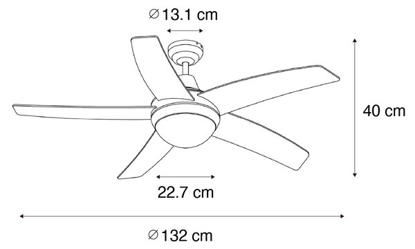 Chytrý stropní ventilátor černý s dřevěným potiskem 132 cm vč. LED stmívatelné s dálkovým ovládáním - Cool