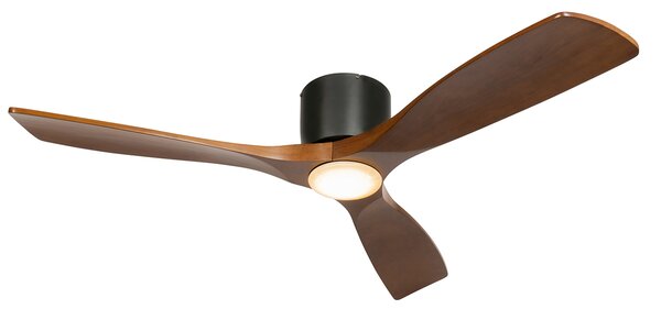 Stropní ventilátor černý s dřevem 131,5 cm vč. LED stmívatelný s dálkovým ovládáním - Jerri